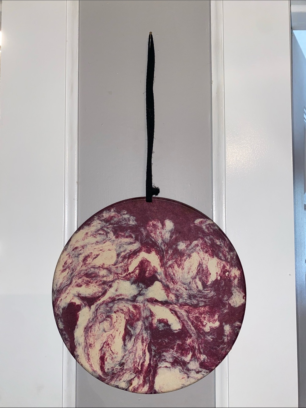 Marbled Round Wall Hanging in Burgundy and Cream